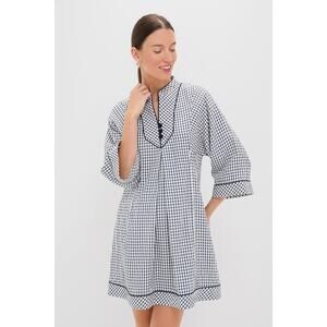 POMANDER PLACE Navy Windowpane Seersucker Indy Dress Size XXL NWT
